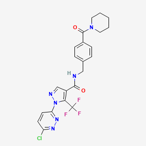 molecular formula C22H20ClF3N6O2 B2520990 1-(6-chloropyridazin-3-yl)-N-{[4-(piperidine-1-carbonyl)phenyl]methyl}-5-(trifluoromethyl)-1H-pyrazole-4-carboxamide CAS No. 1211080-49-7