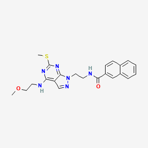 molecular formula C22H24N6O2S B2521021 N-(2-(4-((2-methoxyethyl)amino)-6-(methylthio)-1H-pyrazolo[3,4-d]pyrimidin-1-yl)ethyl)-2-naphthamide CAS No. 946364-40-5