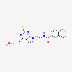 molecular formula C22H24N6O2S B2521021 N-(2-(4-((2-メトキシエチル)アミノ)-6-(メチルチオ)-1H-ピラゾロ[3,4-d]ピリミジン-1-イル)エチル)-2-ナフトアミド CAS No. 946364-40-5