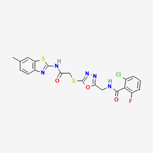 2-chloro-6-fluoro-N-((5-((2-((6-methylbenzo[d]thiazol-2-yl)amino)-2-oxoethyl)thio)-1,3,4-oxadiazol-2-yl)methyl)benzamide