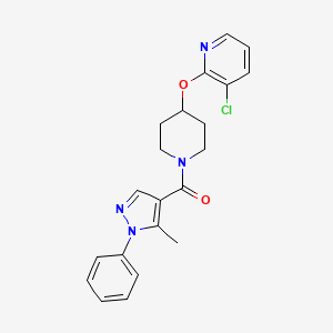 molecular formula C21H21ClN4O2 B2521119 (4-((3-chloropyridin-2-yl)oxy)piperidin-1-yl)(5-methyl-1-phenyl-1H-pyrazol-4-yl)methanone CAS No. 1448130-94-6