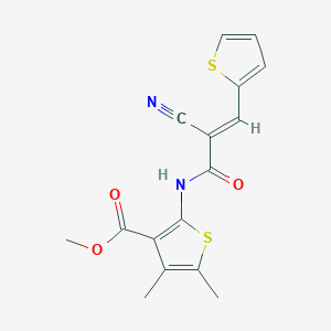 molecular formula C16H14N2O3S2 B2521167 (E)-methyl 2-(2-cyano-3-(thiophen-2-yl)acrylamido)-4,5-dimethylthiophene-3-carboxylate CAS No. 468749-12-4