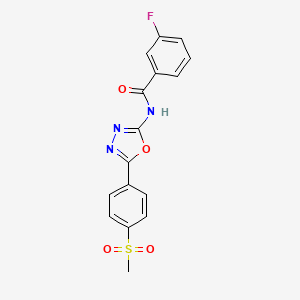 molecular formula C16H12FN3O4S B2521171 3-fluoro-N-[5-(4-methylsulfonylphenyl)-1,3,4-oxadiazol-2-yl]benzamide CAS No. 886909-81-5
