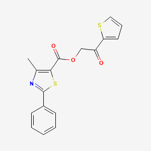 molecular formula C17H13NO3S2 B2521177 2-Oxo-2-(thiophen-2-yl)ethyl 4-methyl-2-phenylthiazole-5-carboxylate CAS No. 878693-27-7