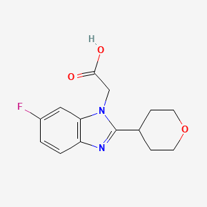 molecular formula C14H15FN2O3 B2521183 2-6-氟-2-(四氢-2H-吡喃-4-基)-1H-苯并[d]咪唑-1-乙酸 CAS No. 2197056-80-5
