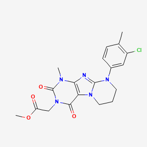 molecular formula C19H20ClN5O4 B2521187 methyl 2-(9-(3-chloro-4-methylphenyl)-1-methyl-2,4-dioxo-1,2,6,7,8,9-hexahydropyrimido[2,1-f]purin-3(4H)-yl)acetate CAS No. 923437-33-6