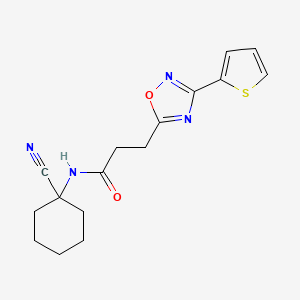 molecular formula C16H18N4O2S B2521223 N-(1-cyanocyclohexyl)-3-[3-(thiophen-2-yl)-1,2,4-oxadiazol-5-yl]propanamide CAS No. 1423185-07-2