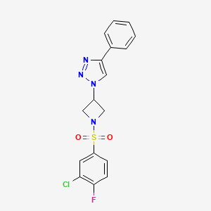 molecular formula C17H14ClFN4O2S B2521232 1-(1-((3-chloro-4-fluorophenyl)sulfonyl)azetidin-3-yl)-4-phenyl-1H-1,2,3-triazole CAS No. 2034355-15-0