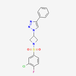 molecular formula C17H14ClFN4O2S B2521232 1-(1-((3-クロロ-4-フルオロフェニル)スルホニル)アゼチジン-3-イル)-4-フェニル-1H-1,2,3-トリアゾール CAS No. 2034355-15-0