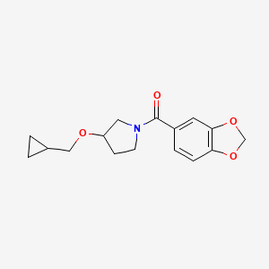 molecular formula C16H19NO4 B2521238 Benzo[d][1,3]dioxol-5-yl(3-(cyclopropylmethoxy)pyrrolidin-1-yl)methanone CAS No. 2034307-06-5