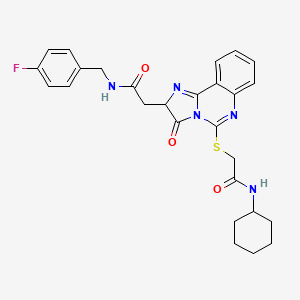 molecular formula C27H28FN5O3S B2521243 2-(5-{[2-(环己基氨基)-2-氧代乙基]硫代}-3-氧代-2,3-二氢咪唑并[1,2-c]喹唑啉-2-基)-N-(4-氟苄基)乙酰胺 CAS No. 1173737-21-7