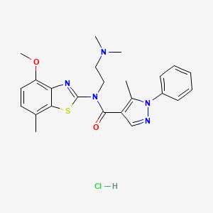 molecular formula C24H28ClN5O2S B2521259 N-(2-(dimethylamino)ethyl)-N-(4-methoxy-7-methylbenzo[d]thiazol-2-yl)-5-methyl-1-phenyl-1H-pyrazole-4-carboxamide hydrochloride CAS No. 1396873-58-7
