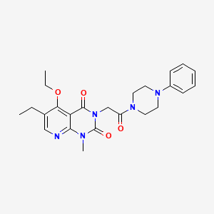 molecular formula C24H29N5O4 B2521260 5-乙氧基-6-乙基-1-甲基-3-(2-氧代-2-(4-苯基哌嗪-1-基)乙基)吡啶并[2,3-d]嘧啶-2,4(1H,3H)-二酮 CAS No. 1005297-65-3