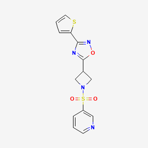 molecular formula C14H12N4O3S2 B2521272 5-(1-(Pyridin-3-ylsulfonyl)azetidin-3-yl)-3-(thiophen-2-yl)-1,2,4-oxadiazole CAS No. 1324662-20-5