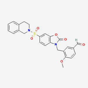 molecular formula C25H22N2O6S B2521295 3-((6-((3,4-dihydroisoquinolin-2(1H)-yl)sulfonyl)-2-oxobenzo[d]oxazol-3(2H)-yl)methyl)-4-methoxybenzaldehyde CAS No. 866347-67-3