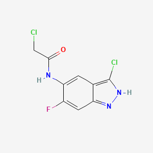 molecular formula C9H6Cl2FN3O B2521299 2-Chloro-N-(3-chloro-6-fluoro-2H-indazol-5-yl)acetamide CAS No. 2411278-03-8
