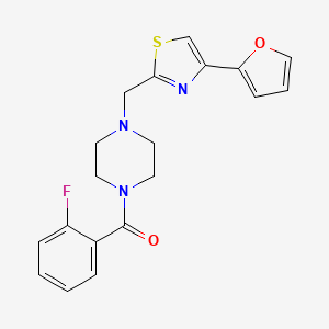molecular formula C19H18FN3O2S B2521319 (2-Fluorophenyl)(4-((4-(furan-2-yl)thiazol-2-yl)methyl)piperazin-1-yl)methanone CAS No. 1105223-61-7
