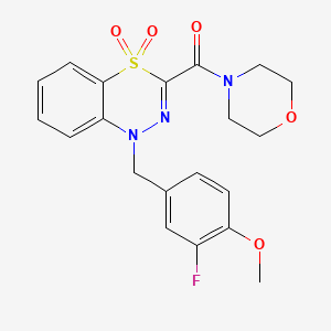 molecular formula C20H20FN3O5S B2521348 1-(3-fluoro-4-methoxybenzyl)-3-(morpholinocarbonyl)-4lambda~6~,1,2-benzothiadiazine-4,4(1H)-dione CAS No. 1251619-52-9