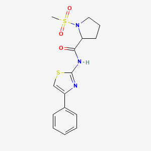 molecular formula C15H17N3O3S2 B2521358 1-(methylsulfonyl)-N-(4-phenylthiazol-2-yl)pyrrolidine-2-carboxamide CAS No. 1236269-18-3