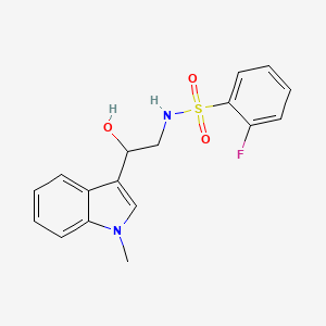molecular formula C17H17FN2O3S B2521362 2-fluoro-N-(2-hydroxy-2-(1-methyl-1H-indol-3-yl)ethyl)benzenesulfonamide CAS No. 1448077-03-9