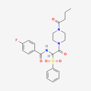 N-[1-(benzenesulfonyl)-2-(4-butanoylpiperazin-1-yl)-2-oxoethyl]-4-fluorobenzamide