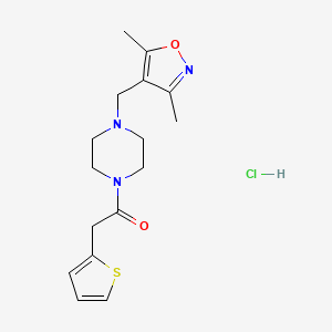 molecular formula C16H22ClN3O2S B2521383 1-(4-((3,5-Dimethylisoxazol-4-yl)methyl)piperazin-1-yl)-2-(thiophen-2-yl)ethanone hydrochloride CAS No. 1351648-90-2