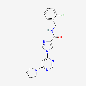 molecular formula C19H19ClN6O B2521395 N~4~-(2-chlorobenzyl)-1-[6-(1-pyrrolidinyl)-4-pyrimidinyl]-1H-imidazole-4-carboxamide CAS No. 1251576-10-9