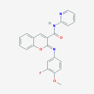 molecular formula C22H16FN3O3 B2521400 (2Z)-2-[(3-fluoro-4-methoxyphenyl)imino]-N-(pyridin-2-yl)-2H-chromene-3-carboxamide CAS No. 1327175-61-0