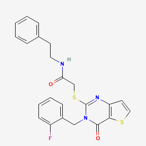 molecular formula C23H20FN3O2S2 B2521411 2-((3-(2-fluorobenzyl)-4-oxo-3,4-dihydrothieno[3,2-d]pyrimidin-2-yl)thio)-N-phenethylacetamide CAS No. 1794910-19-2
