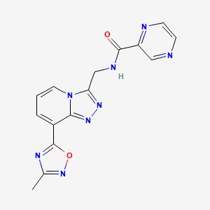 molecular formula C15H12N8O2 B2521413 N-((8-(3-methyl-1,2,4-oxadiazol-5-yl)-[1,2,4]triazolo[4,3-a]pyridin-3-yl)methyl)pyrazine-2-carboxamide CAS No. 2034599-59-0