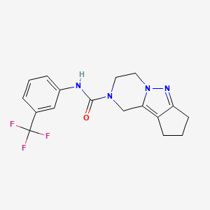 molecular formula C17H17F3N4O B2521449 N-(3-(trifluoromethyl)phenyl)-3,4,8,9-tetrahydro-1H-cyclopenta[3,4]pyrazolo[1,5-a]pyrazine-2(7H)-carboxamide CAS No. 2034604-60-7