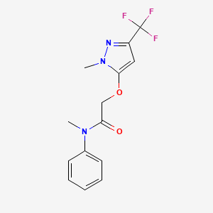 molecular formula C14H14F3N3O2 B2521452 N-methyl-2-{[1-methyl-3-(trifluoromethyl)-1H-pyrazol-5-yl]oxy}-N-phenylacetamide CAS No. 150311-29-8