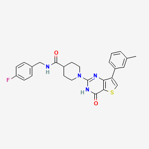 molecular formula C26H25FN4O2S B2521454 N-(4-fluorobenzyl)-1-[7-(3-methylphenyl)-4-oxo-3,4-dihydrothieno[3,2-d]pyrimidin-2-yl]piperidine-4-carboxamide CAS No. 1242900-15-7