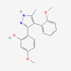 molecular formula C18H18N2O3 B2521470 5-methoxy-2-[4-(2-methoxyphenyl)-5-methyl-1H-pyrazol-3-yl]phenol CAS No. 1062224-47-8