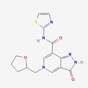molecular formula C15H15N5O3S B2521473 3-oxo-5-((tetrahydrofuran-2-yl)methyl)-N-(thiazol-2-yl)-3,5-dihydro-2H-pyrazolo[4,3-c]pyridine-7-carboxamide CAS No. 1206998-93-7