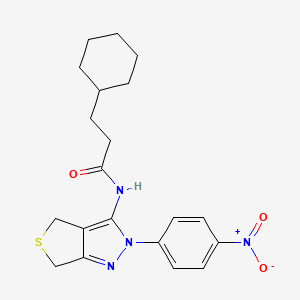 molecular formula C20H24N4O3S B2521475 3-cyclohexyl-N-[2-(4-nitrophenyl)-4,6-dihydrothieno[3,4-c]pyrazol-3-yl]propanamide CAS No. 450341-36-3