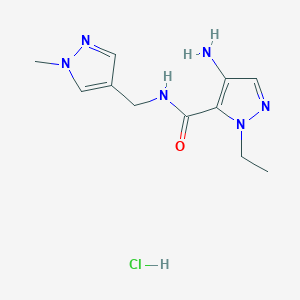molecular formula C11H17ClN6O B2521484 4-Amino-1-ethyl-N-[(1-methyl-1H-pyrazol-4-yl)methyl]-1h-pyrazole-5-carboxamide hydrochloride CAS No. 1431963-65-3
