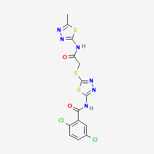 molecular formula C14H10Cl2N6O2S3 B2521494 2,5-dichloro-N-(5-((2-((5-methyl-1,3,4-thiadiazol-2-yl)amino)-2-oxoethyl)thio)-1,3,4-thiadiazol-2-yl)benzamide CAS No. 392319-33-4