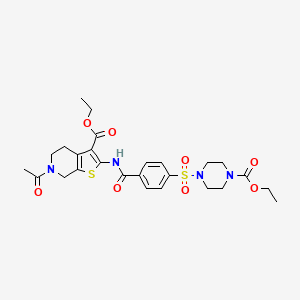 molecular formula C26H32N4O8S2 B2521495 ethyl 6-acetyl-2-[[4-(4-ethoxycarbonylpiperazin-1-yl)sulfonylbenzoyl]amino]-5,7-dihydro-4H-thieno[2,3-c]pyridine-3-carboxylate CAS No. 449769-65-7