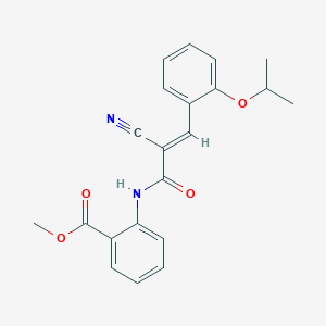 molecular formula C21H20N2O4 B2521511 (E)-methyl 2-(2-cyano-3-(2-isopropoxyphenyl)acrylamido)benzoate CAS No. 380434-21-9