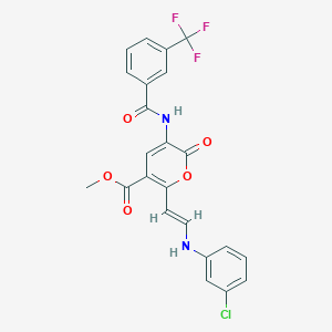 methyl 2-[(E)-2-(3-chloroanilino)ethenyl]-6-oxo-5-[[3-(trifluoromethyl)benzoyl]amino]pyran-3-carboxylate