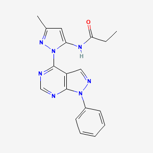 molecular formula C18H17N7O B2521519 N-(3-甲基-1-(1-苯基-1H-吡唑并[3,4-d]嘧啶-4-基)-1H-吡唑-5-基)丙酰胺 CAS No. 1005948-41-3