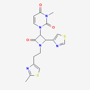molecular formula C17H17N5O3S2 B2521520 3-Methyl-1-{1-[2-(2-methyl-1,3-thiazol-4-yl)ethyl]-2-oxo-4-(1,3-thiazol-4-yl)azetidin-3-yl}-1,2,3,4-tetrahydropyrimidine-2,4-dione CAS No. 1252079-25-6