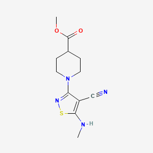 molecular formula C12H16N4O2S B2521528 Methyl 1-[4-cyano-5-(methylamino)-3-isothiazolyl]-4-piperidinecarboxylate CAS No. 338422-53-0