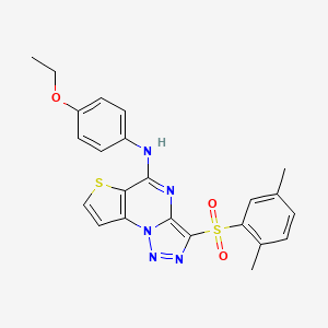 molecular formula C23H21N5O3S2 B2521529 3-((2,5-dimethylphenyl)sulfonyl)-N-(4-ethoxyphenyl)thieno[2,3-e][1,2,3]triazolo[1,5-a]pyrimidin-5-amine CAS No. 892747-43-2