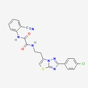 molecular formula C21H15ClN6O2S B2521537 N1-(2-(2-(4-chlorophenyl)thiazolo[3,2-b][1,2,4]triazol-6-yl)ethyl)-N2-(2-cyanophenyl)oxalamide CAS No. 894036-58-9