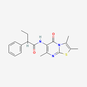 molecular formula C19H21N3O2S B2521541 2-phenyl-N-(2,3,7-trimethyl-5-oxo-5H-thiazolo[3,2-a]pyrimidin-6-yl)butanamide CAS No. 1020979-95-6