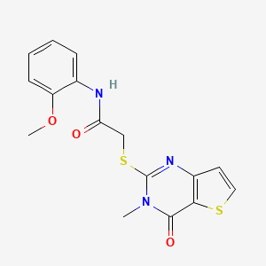 molecular formula C16H15N3O3S2 B2521542 N-(2-methoxyphenyl)-2-({3-methyl-4-oxo-3H,4H-thieno[3,2-d]pyrimidin-2-yl}sulfanyl)acetamide CAS No. 923900-19-0