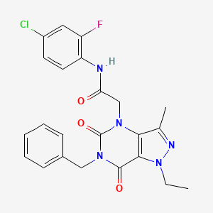 molecular formula C23H21ClFN5O3 B2521568 2-(6-benzyl-1-ethyl-3-methyl-5,7-dioxo-1,5,6,7-tetrahydro-4H-pyrazolo[4,3-d]pyrimidin-4-yl)-N-(4-chloro-2-fluorophenyl)acetamide CAS No. 1358024-99-3
