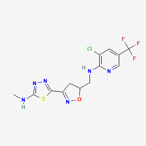 molecular formula C13H12ClF3N6OS B2521572 3-氯-N-({3-[5-(甲基氨基)-1,3,4-噻二唑-2-基]-4,5-二氢-5-异恶唑基}甲基)-5-(三氟甲基)-2-吡啶胺 CAS No. 477867-49-5